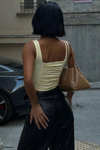 Square Neck Ruched Tank - Yellow