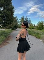 Black Studded Halter Mini Dress