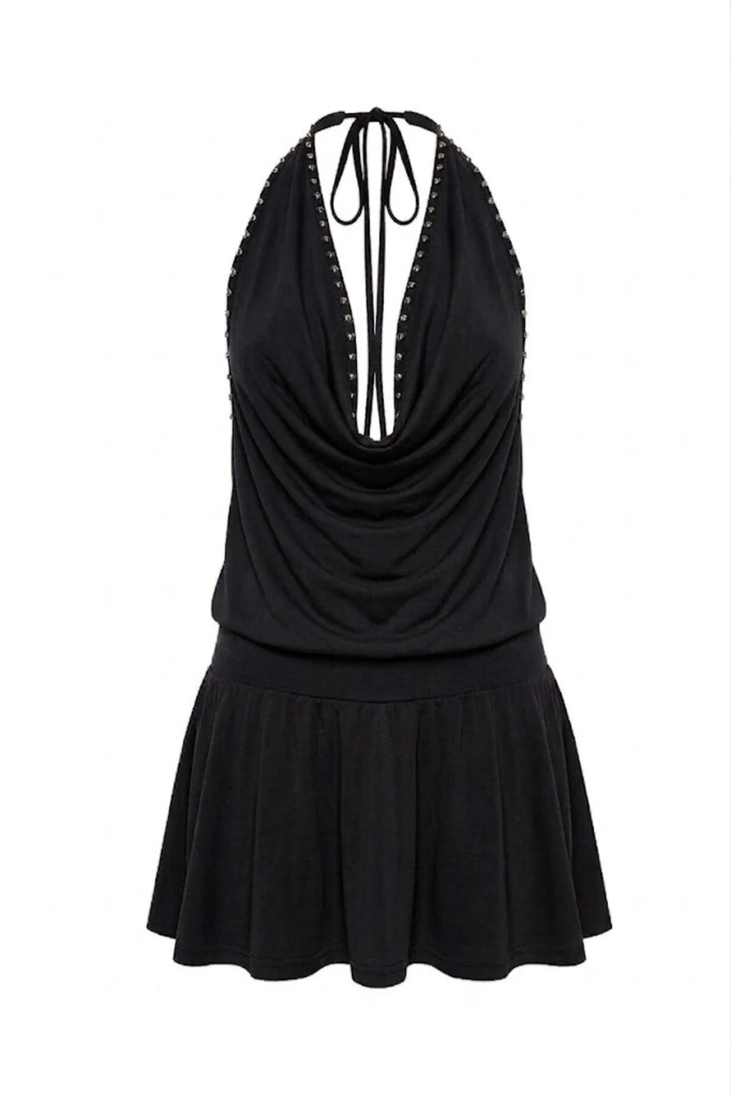 Black Studded Halter Mini Dress
