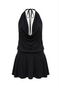 Black Studded Halter Mini Dress