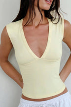 Deep V-Neck Sleeveless Top - Yellow