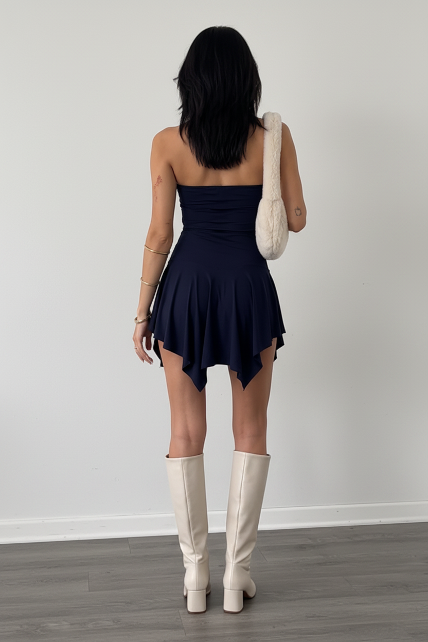 Dark Blue Strapless Mini Dress