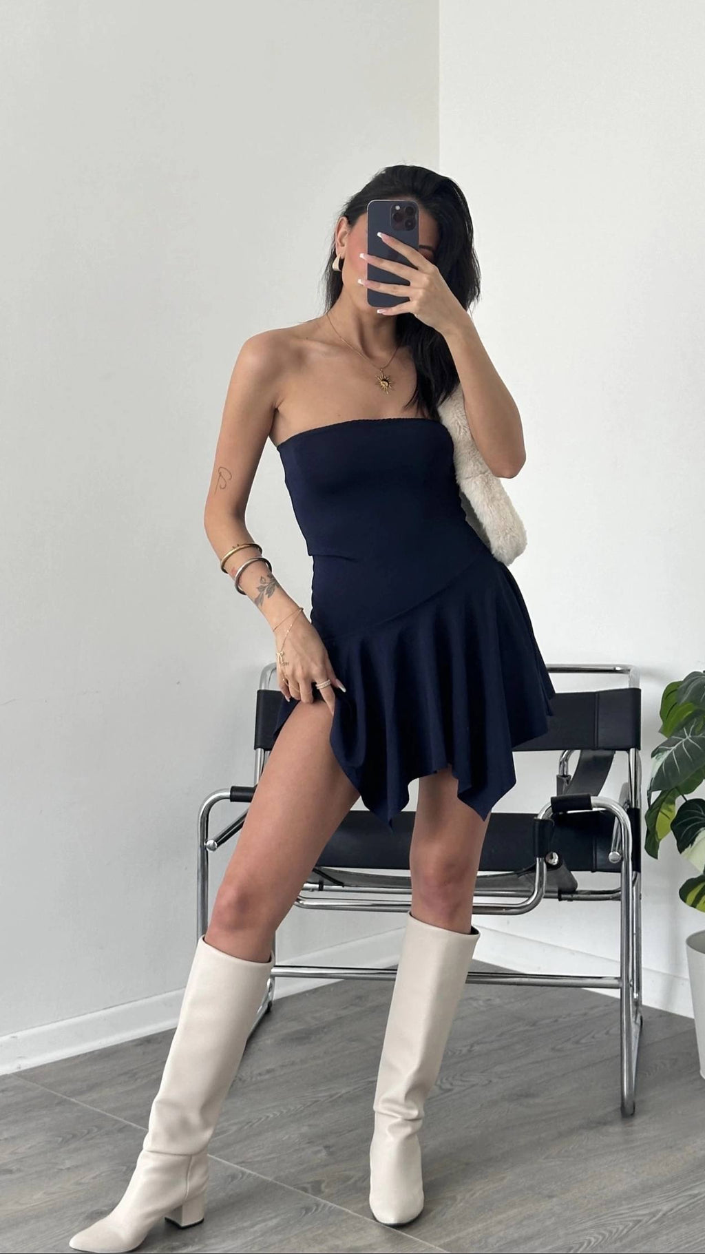 Dark Blue Strapless Mini Dress