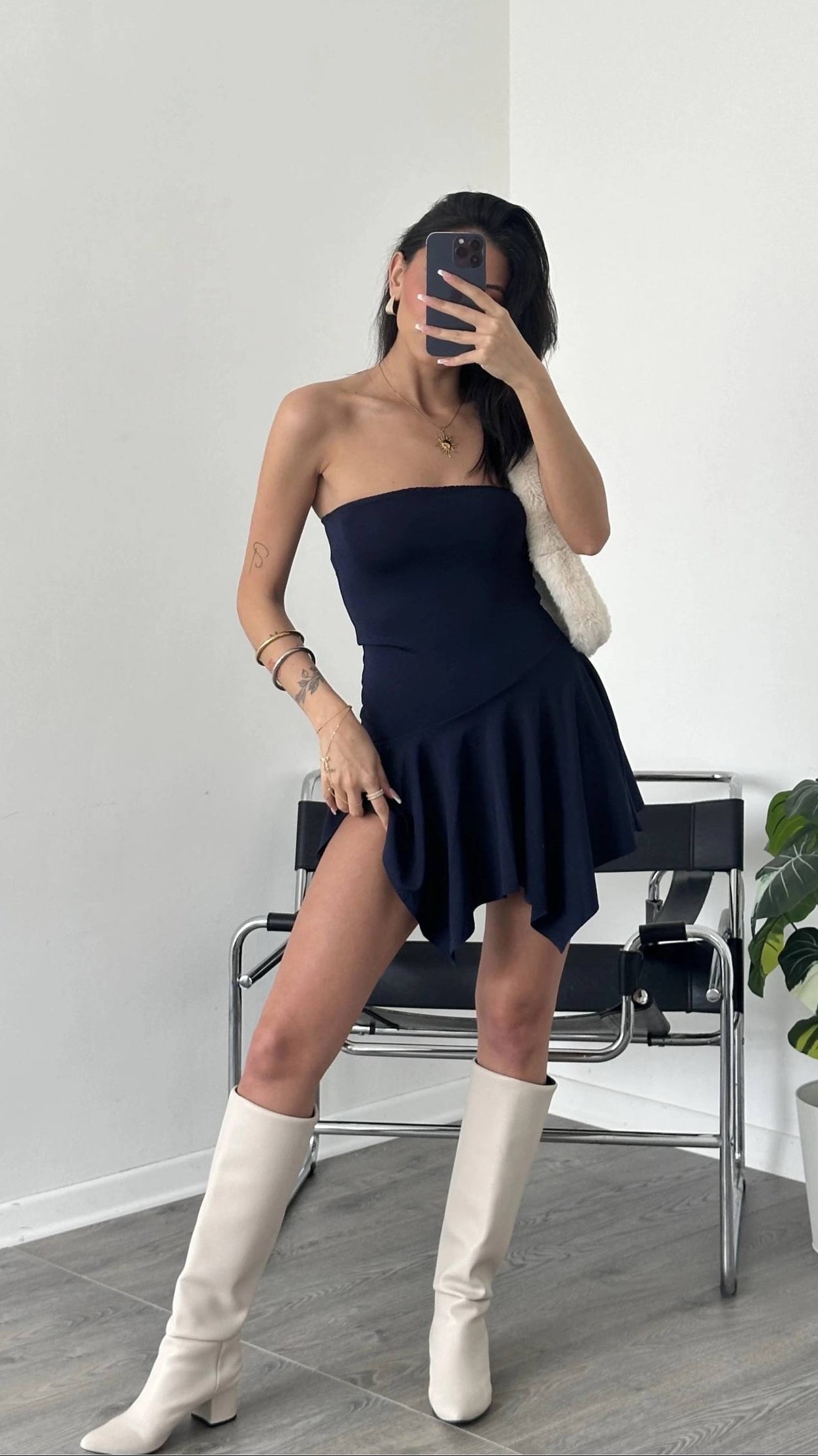 Dark Blue Strapless Mini Dress