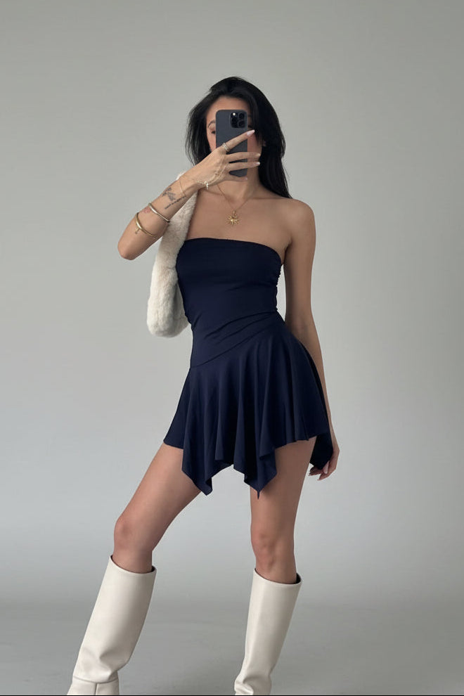 Dark Blue Strapless Mini Dress