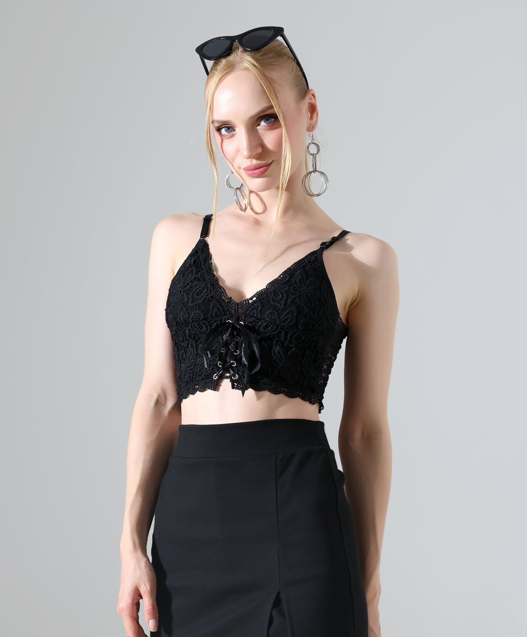 Lace Lace-Up Crop Top