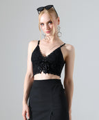 Lace Lace-Up Crop Top