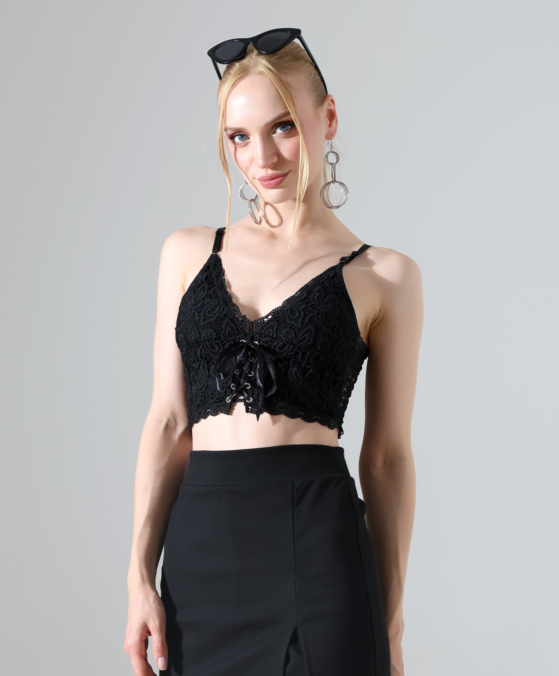 Lace Lace-Up Crop Top