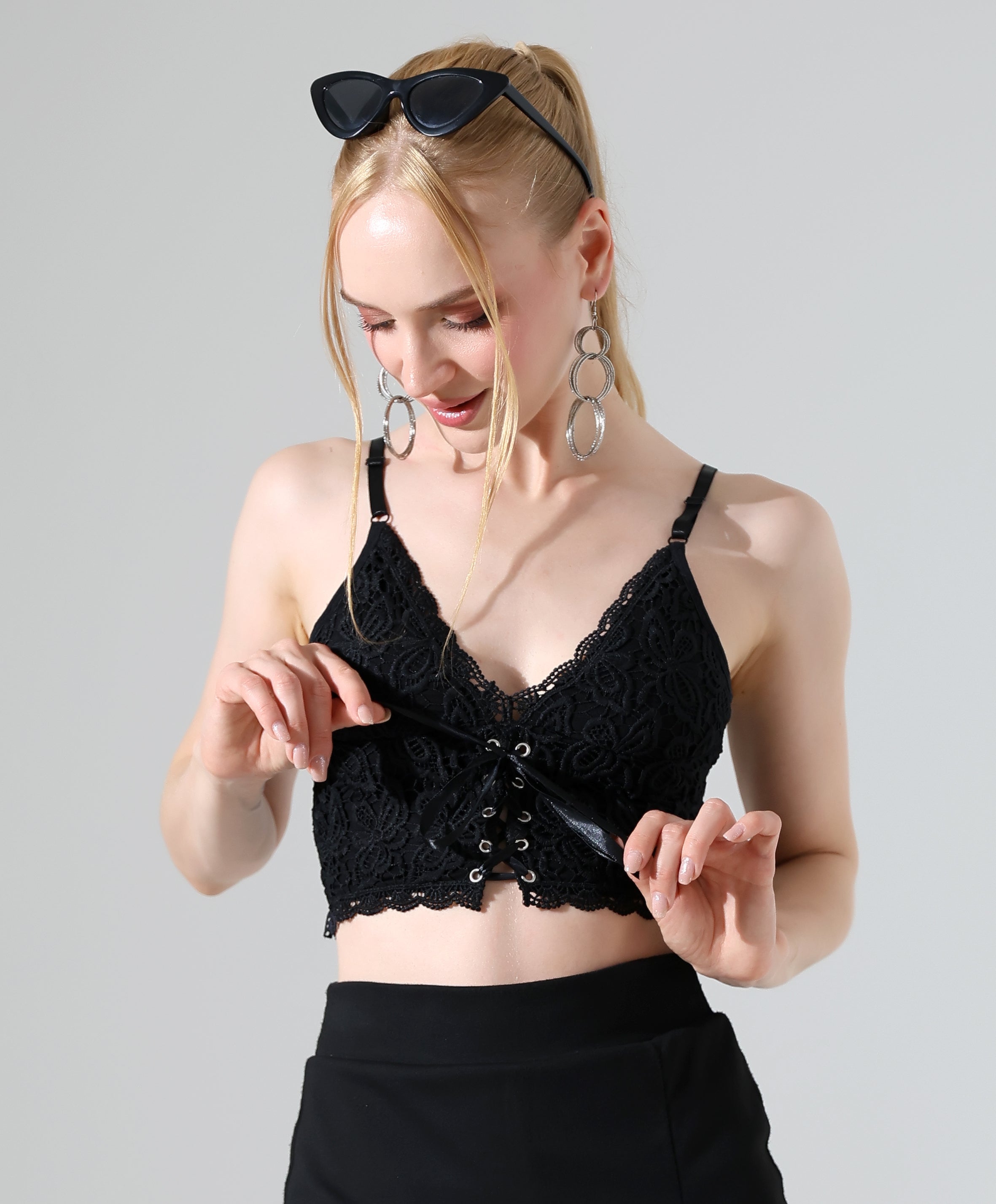 Lace Lace-Up Crop Top