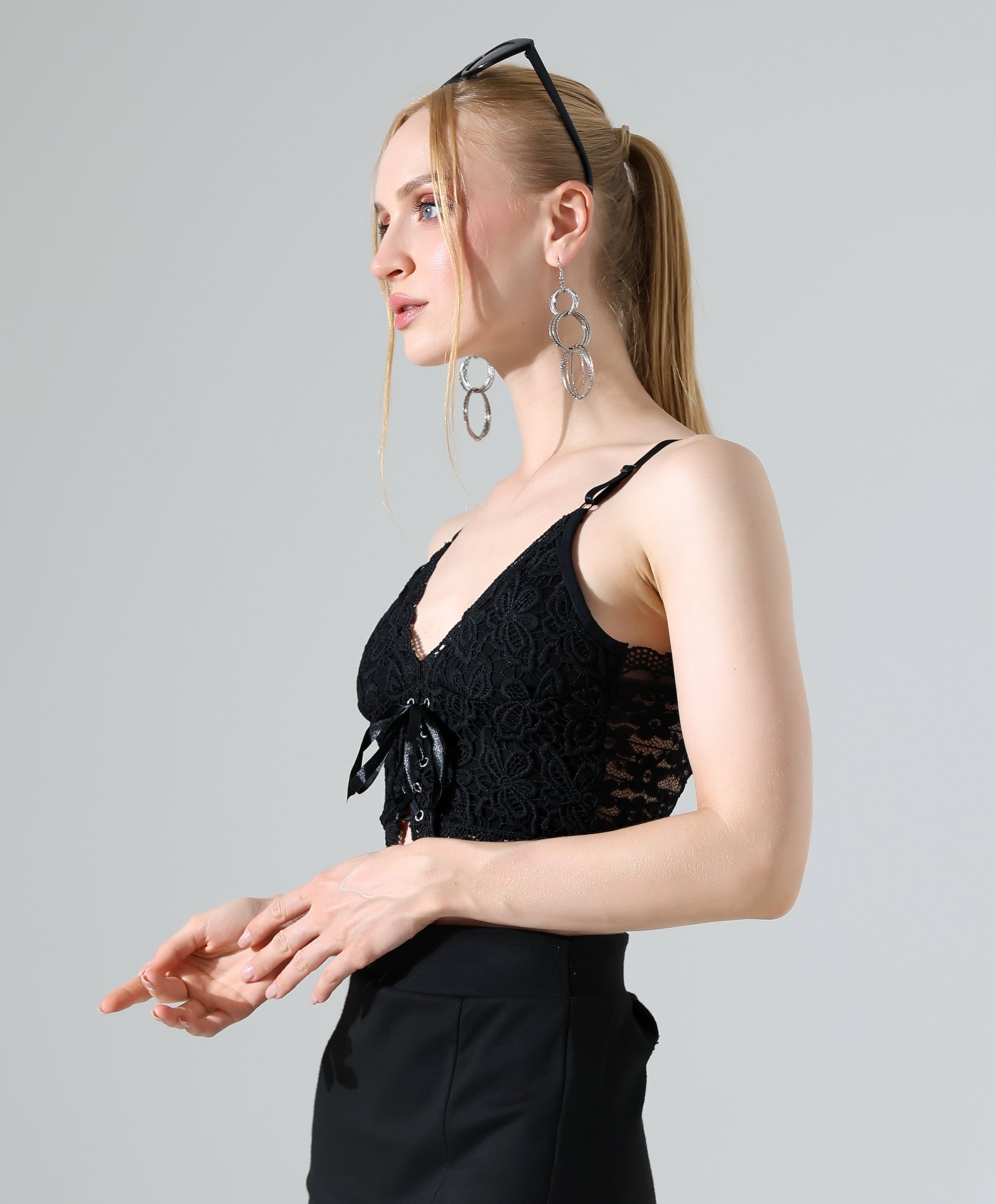 Lace Lace-Up Crop Top