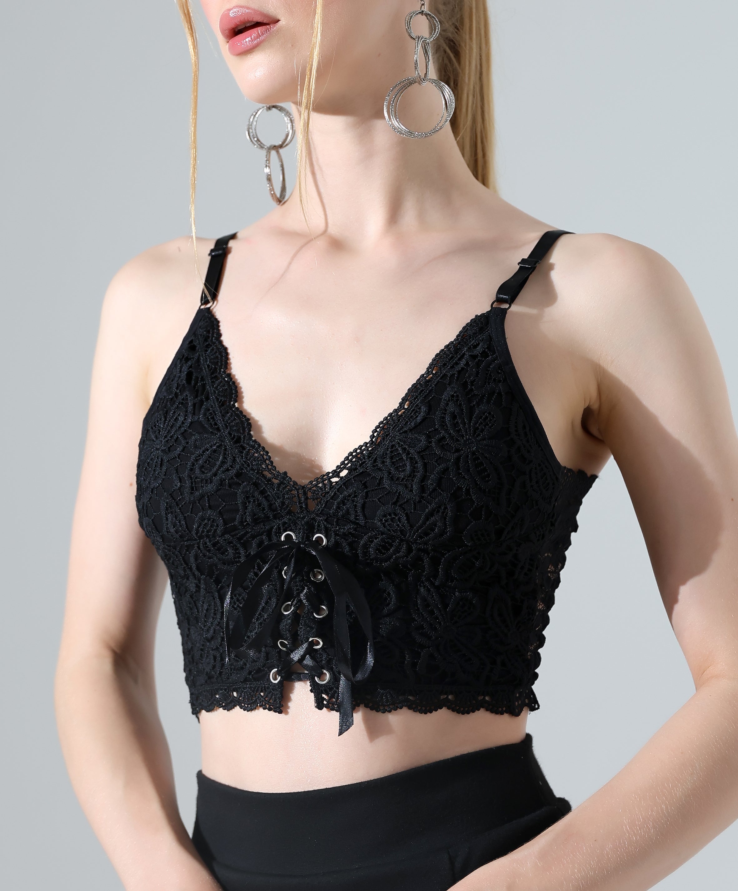 Lace Lace-Up Crop Top