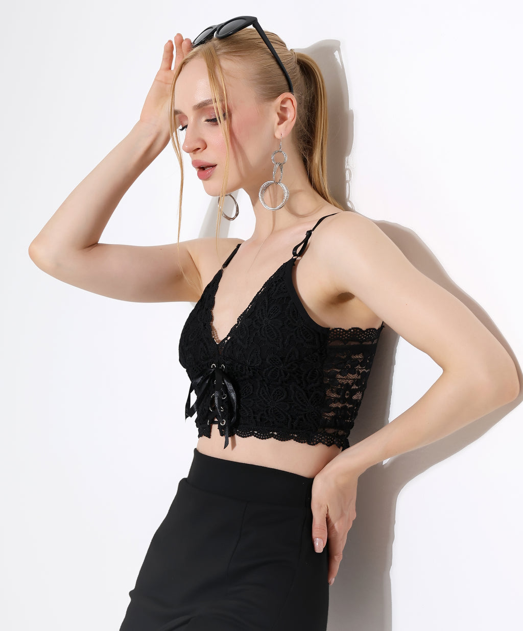 Lace Lace-Up Crop Top