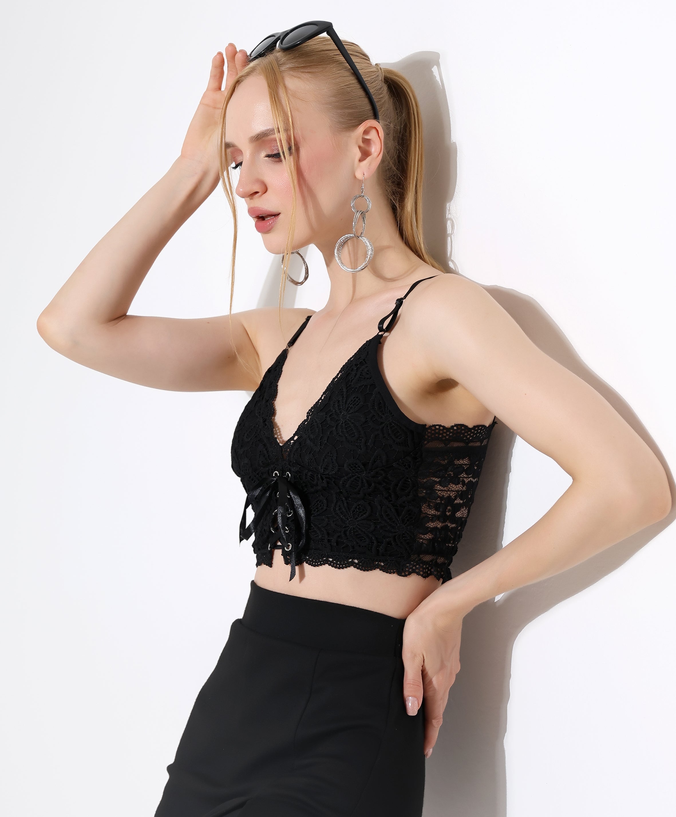Lace Lace-Up Crop Top