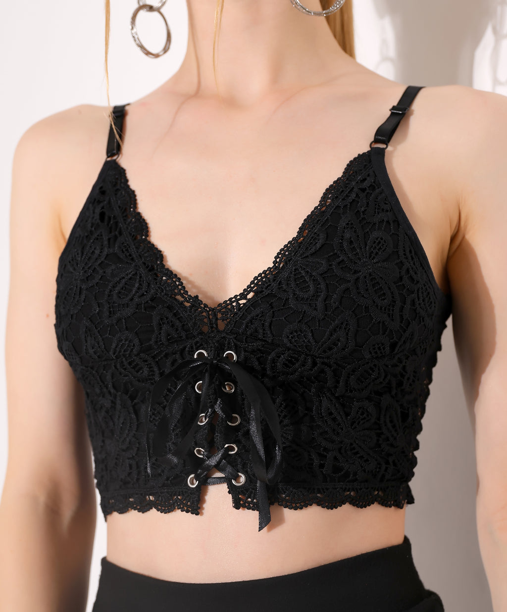 Lace Lace-Up Crop Top