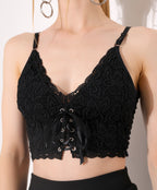 Lace Lace-Up Crop Top