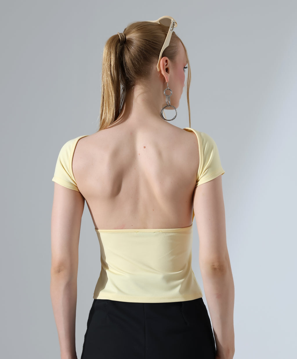 Open Back Ruched Tee - Yellow