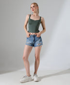 Ruched Side-Slit Tank - Olive