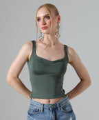 Ruched Side-Slit Tank - Olive