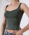 Ruched Side-Slit Tank - Olive