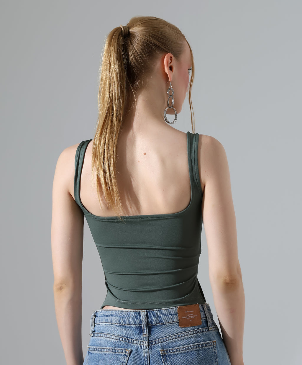 Ruched Side-Slit Tank - Olive