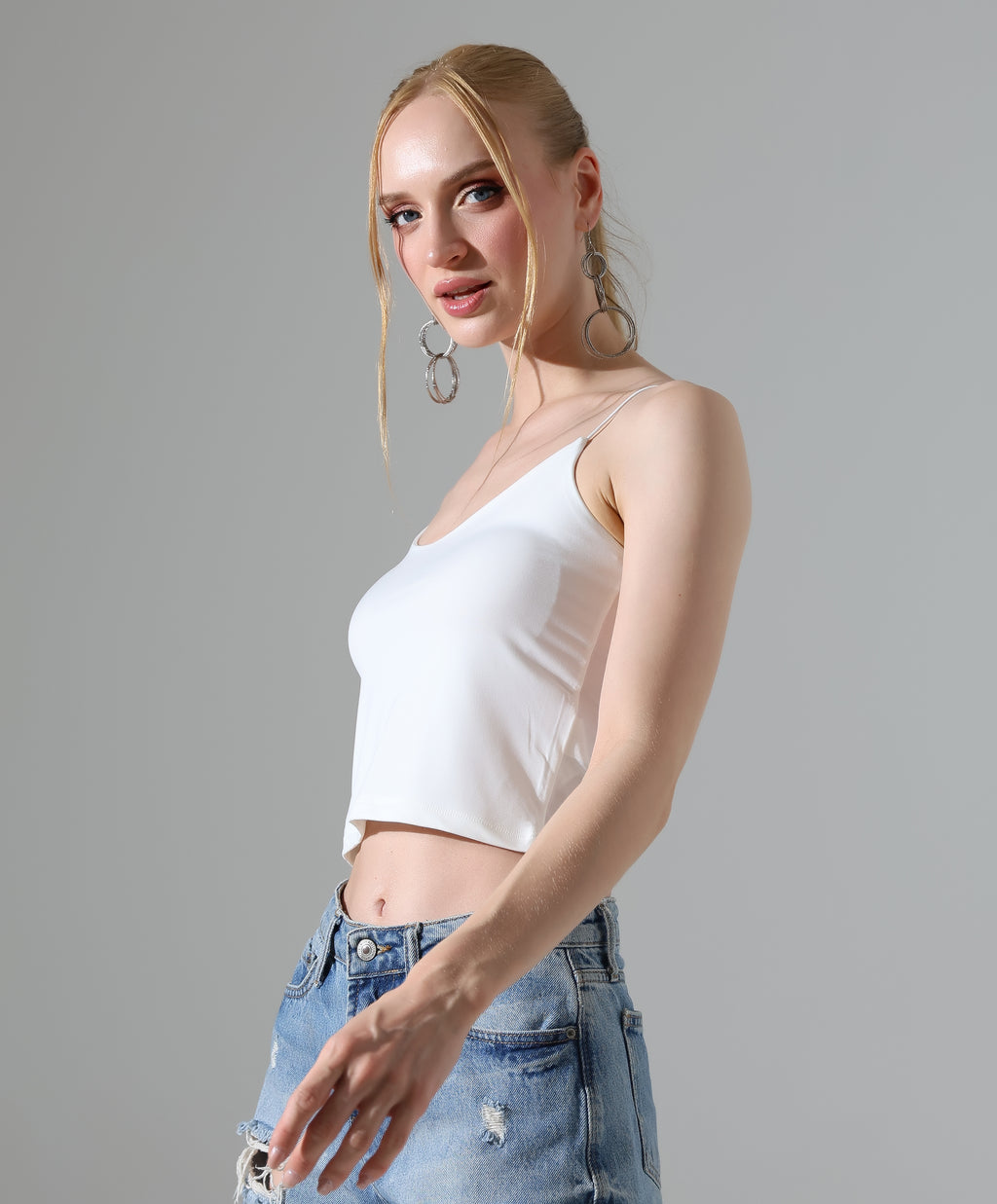 Spaghetti Strap Crop Top - White