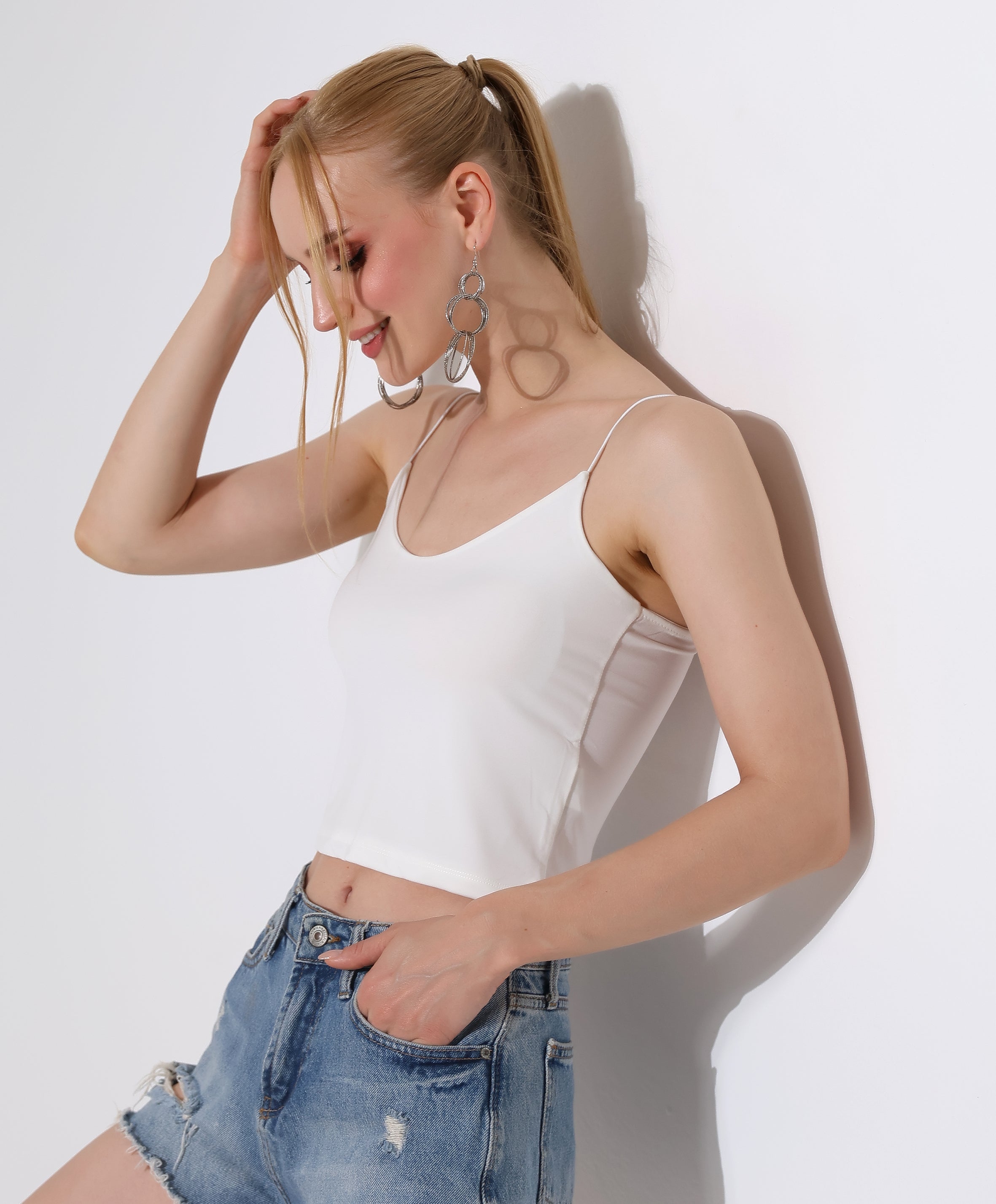 Spaghetti Strap Crop Top - White