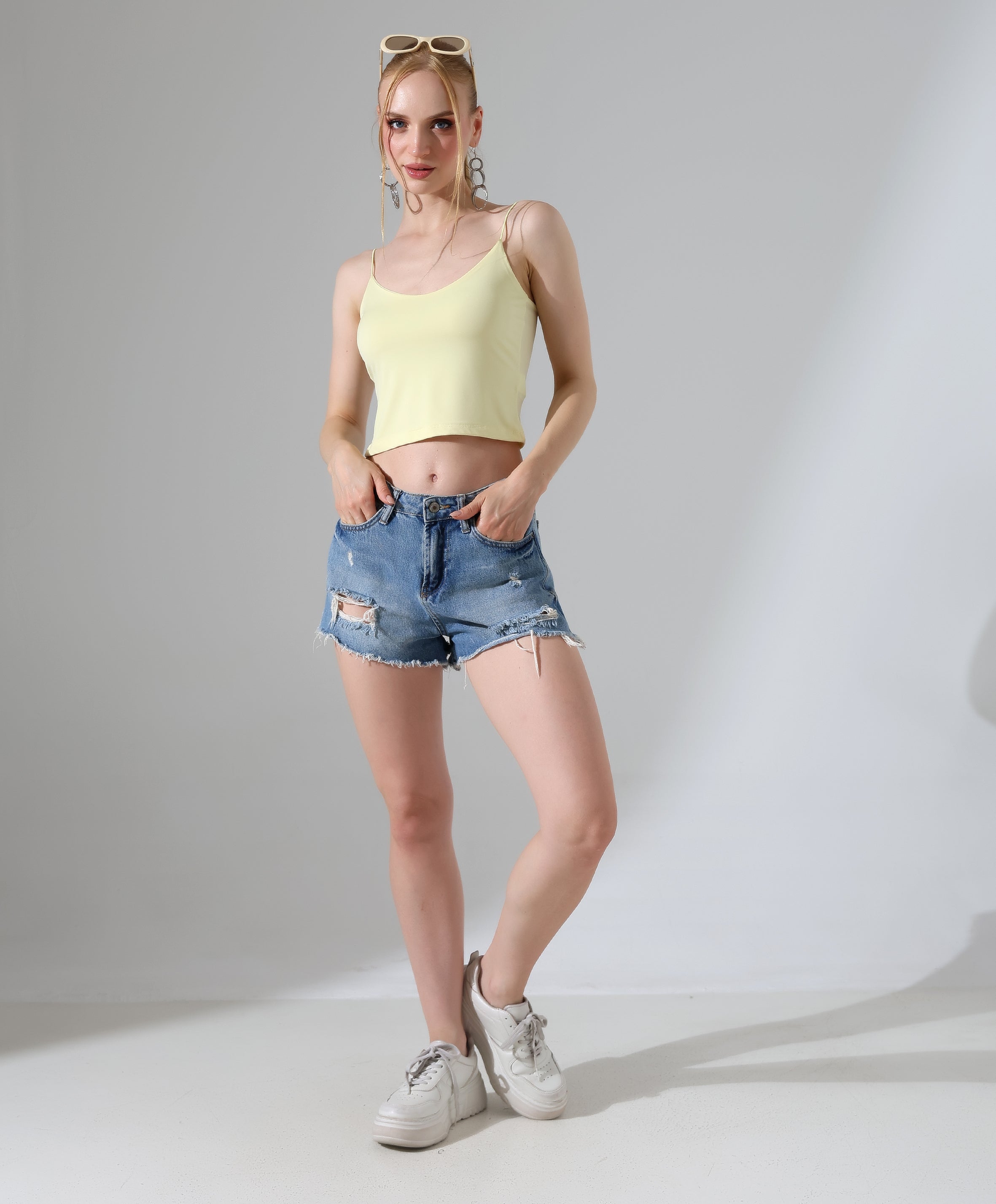 Spaghetti Strap Crop Top - Yellow