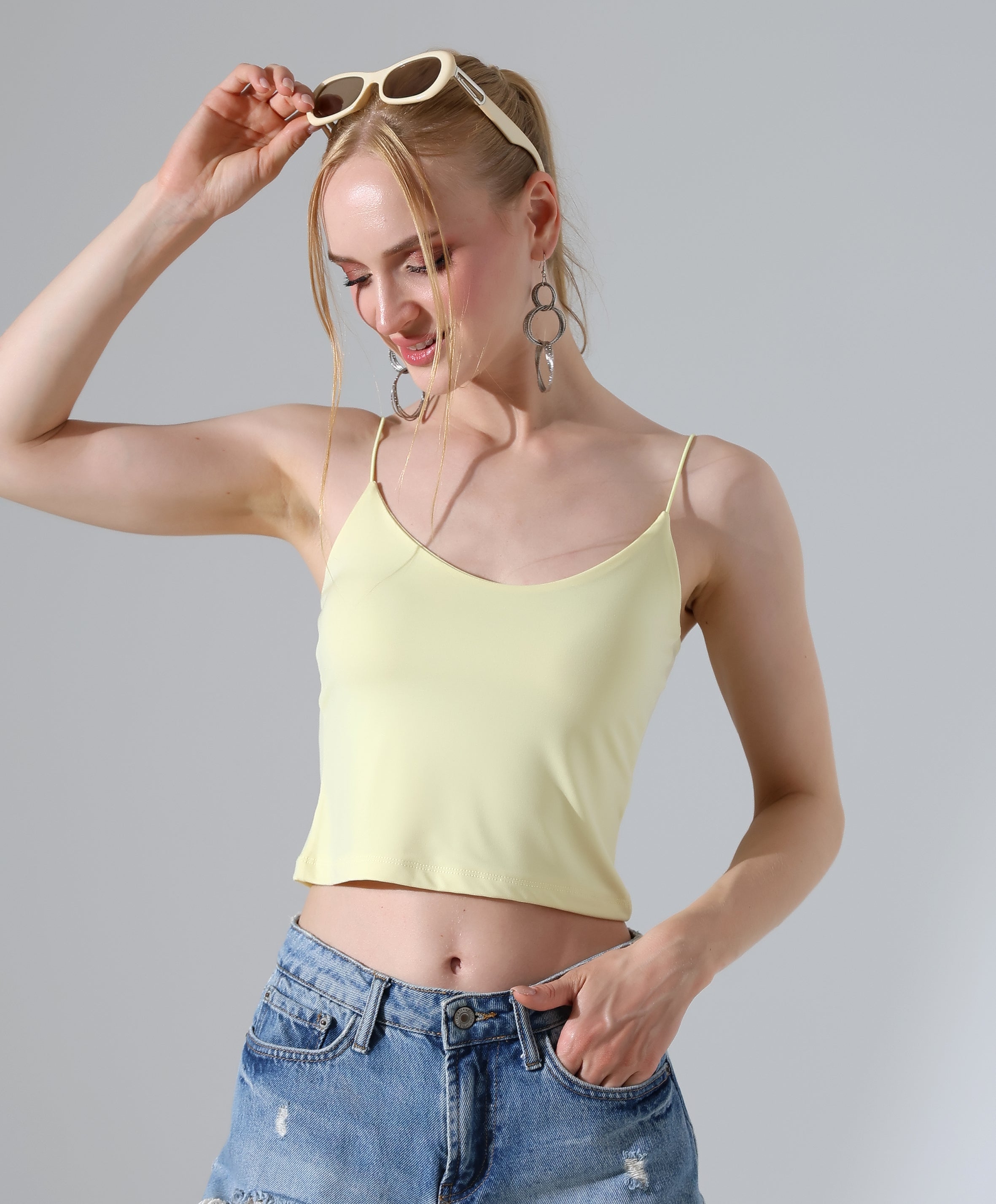 Spaghetti Strap Crop Top - Yellow