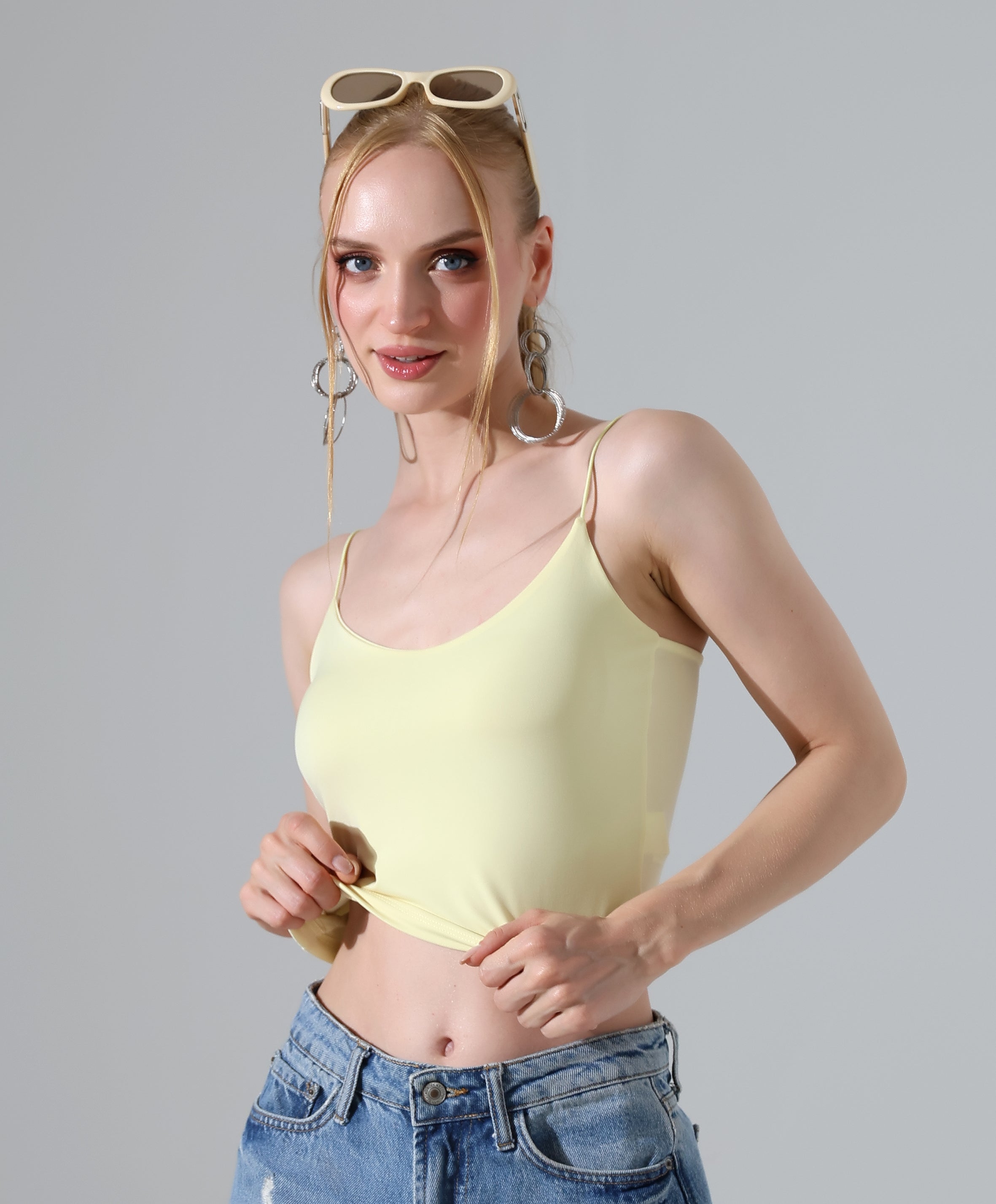 Spaghetti Strap Crop Top - Yellow