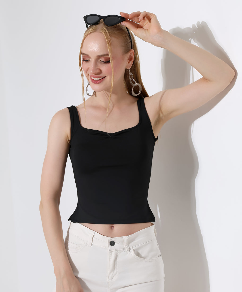 Ruched Side-Slit Tank - Black