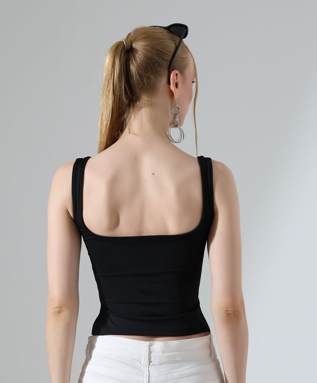 Ruched Side-Slit Tank - Black