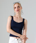 Ruched Side-Slit Tank - Dark Blue
