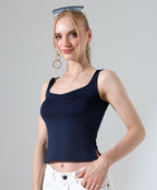 Ruched Side-Slit Tank - Dark Blue