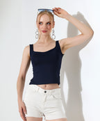 Ruched Side-Slit Tank - Dark Blue