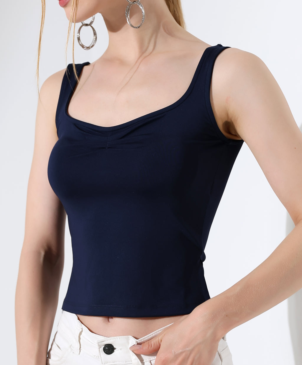 Ruched Side-Slit Tank - Dark Blue