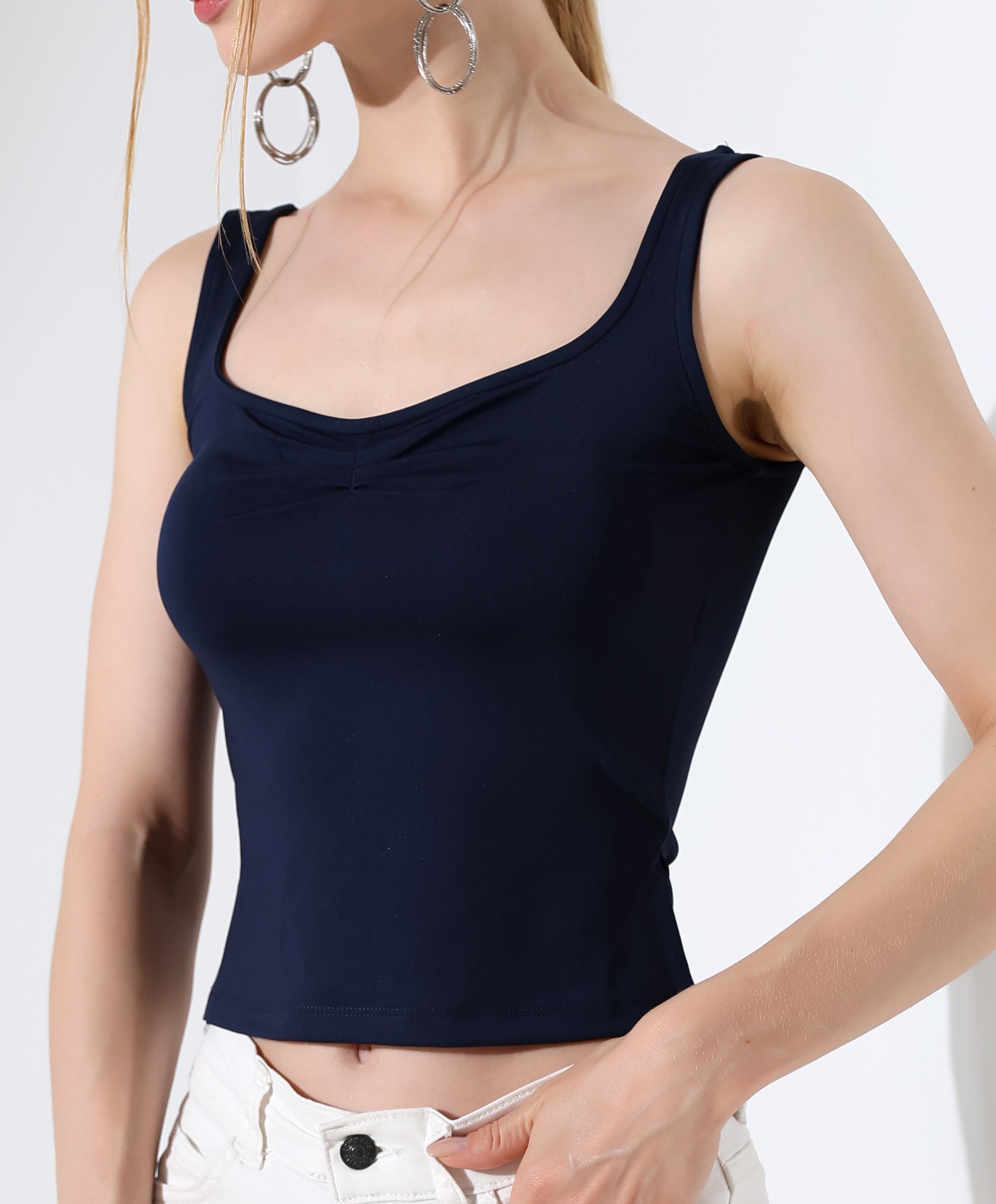 Ruched Side-Slit Tank - Dark Blue