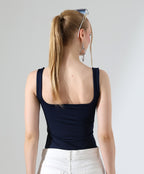 Ruched Side-Slit Tank - Dark Blue
