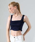 Square Neck Ruched Tank - Dark Blue