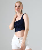 Square Neck Ruched Tank - Dark Blue