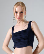 Square Neck Ruched Tank - Dark Blue