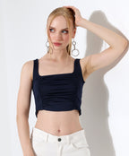 Square Neck Ruched Tank - Dark Blue