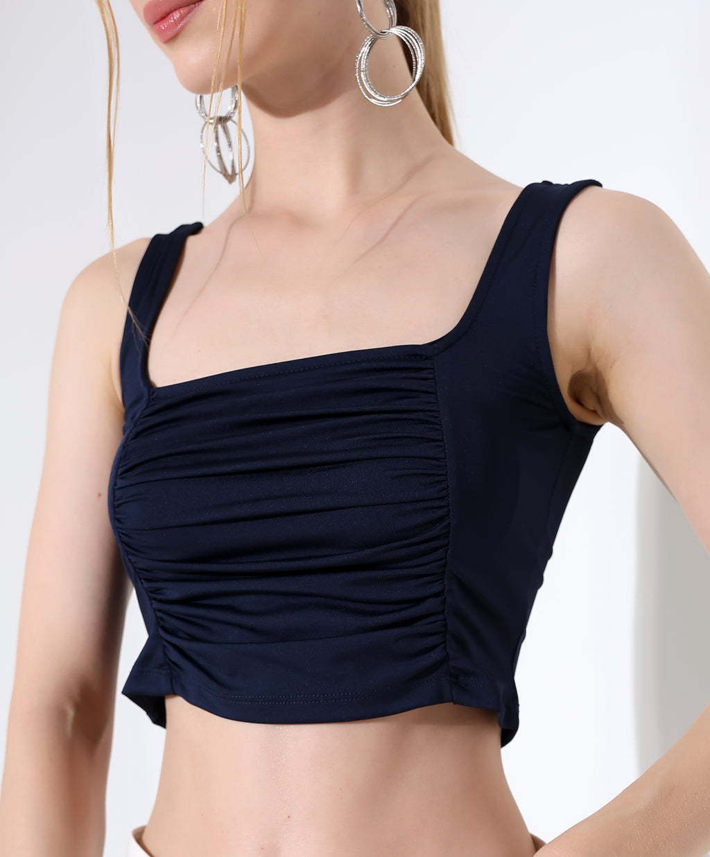 Square Neck Ruched Tank - Dark Blue