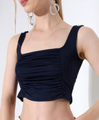 Square Neck Ruched Tank - Dark Blue