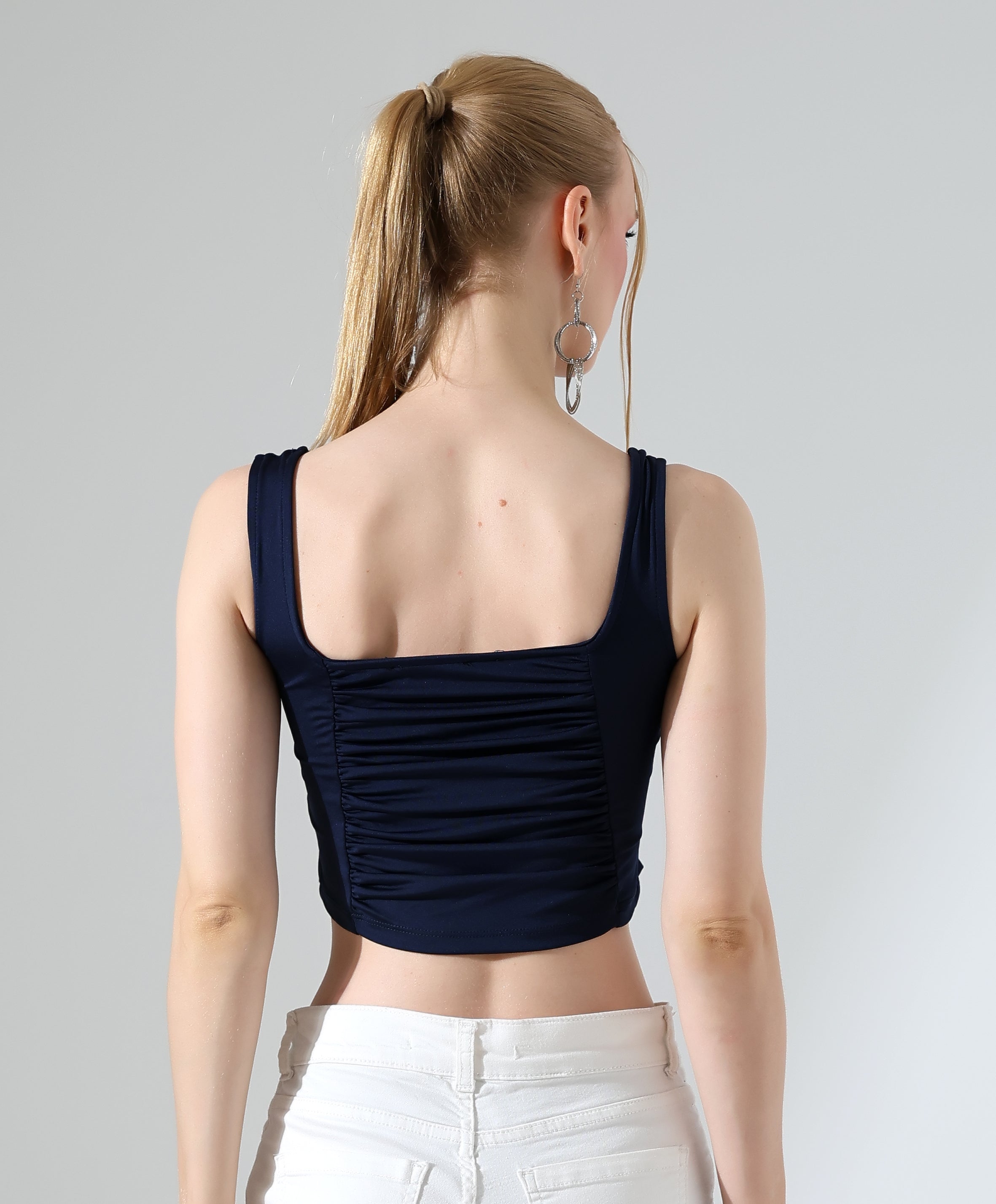 Square Neck Ruched Tank - Dark Blue