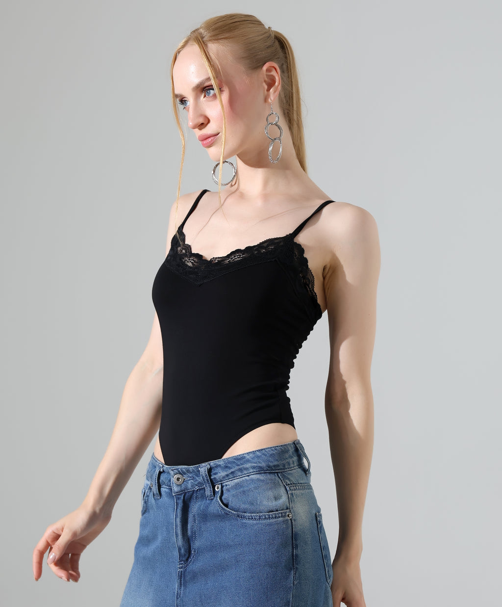 Lace-Trim Bodysuit - Black