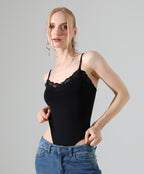 Lace-Trim Bodysuit - Black