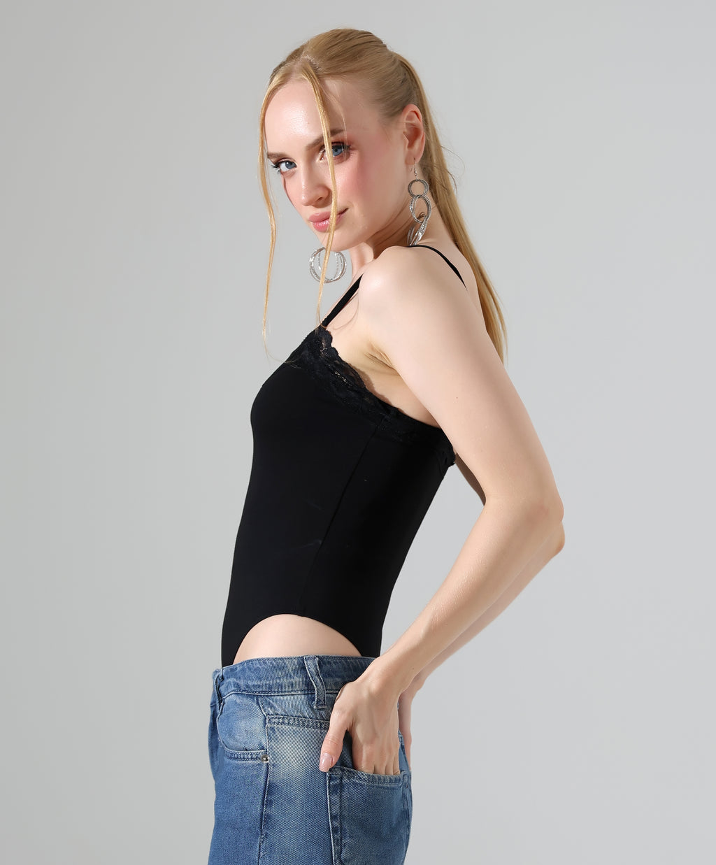 Lace-Trim Bodysuit - Black