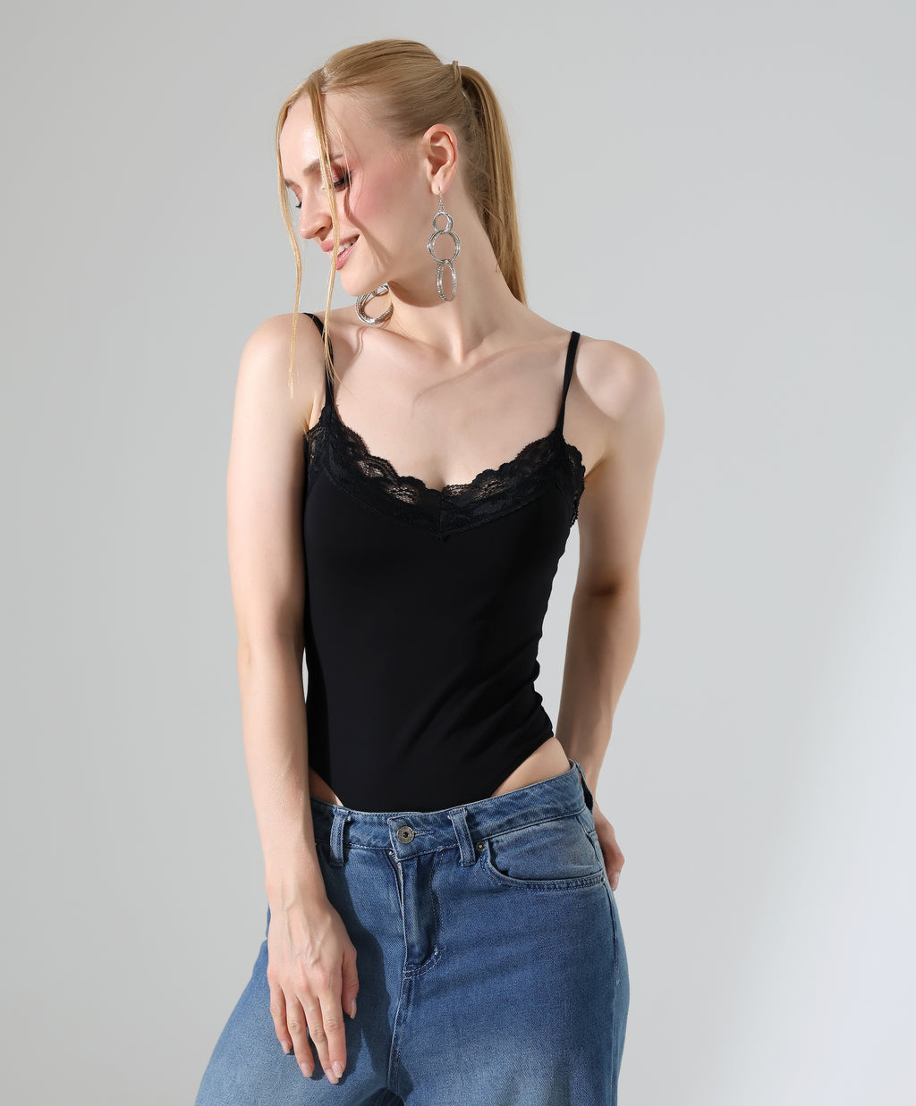 Lace-Trim Bodysuit - Black