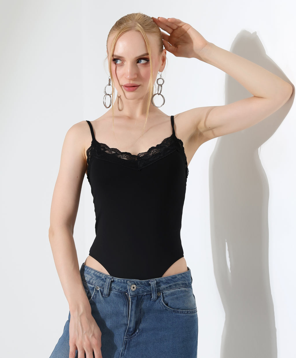 Lace-Trim Bodysuit - Black