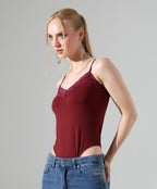 Lace-Trim Bodysuit - Burgundy